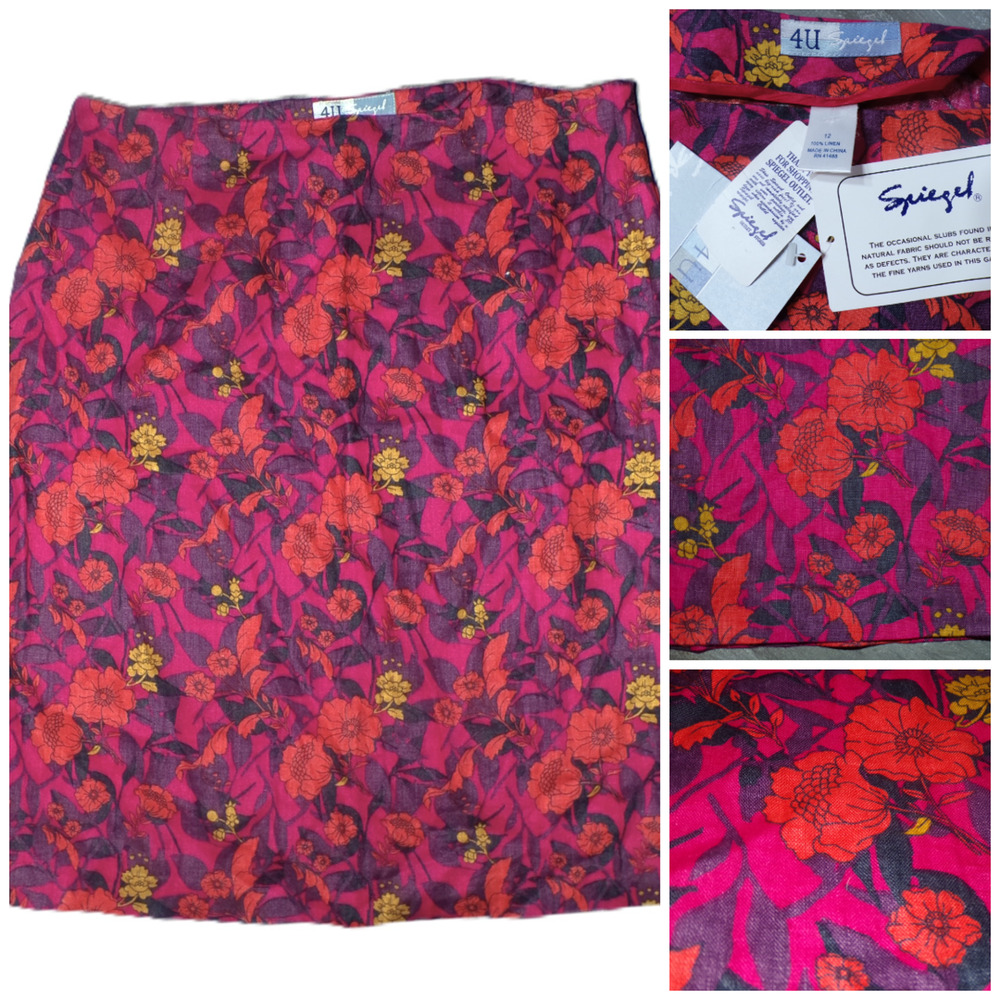 Vtg Spiegel 4U Nwt Floral Linen Skirt 12 x 22" Fairy Whimsigoth Boho Fairygoth
